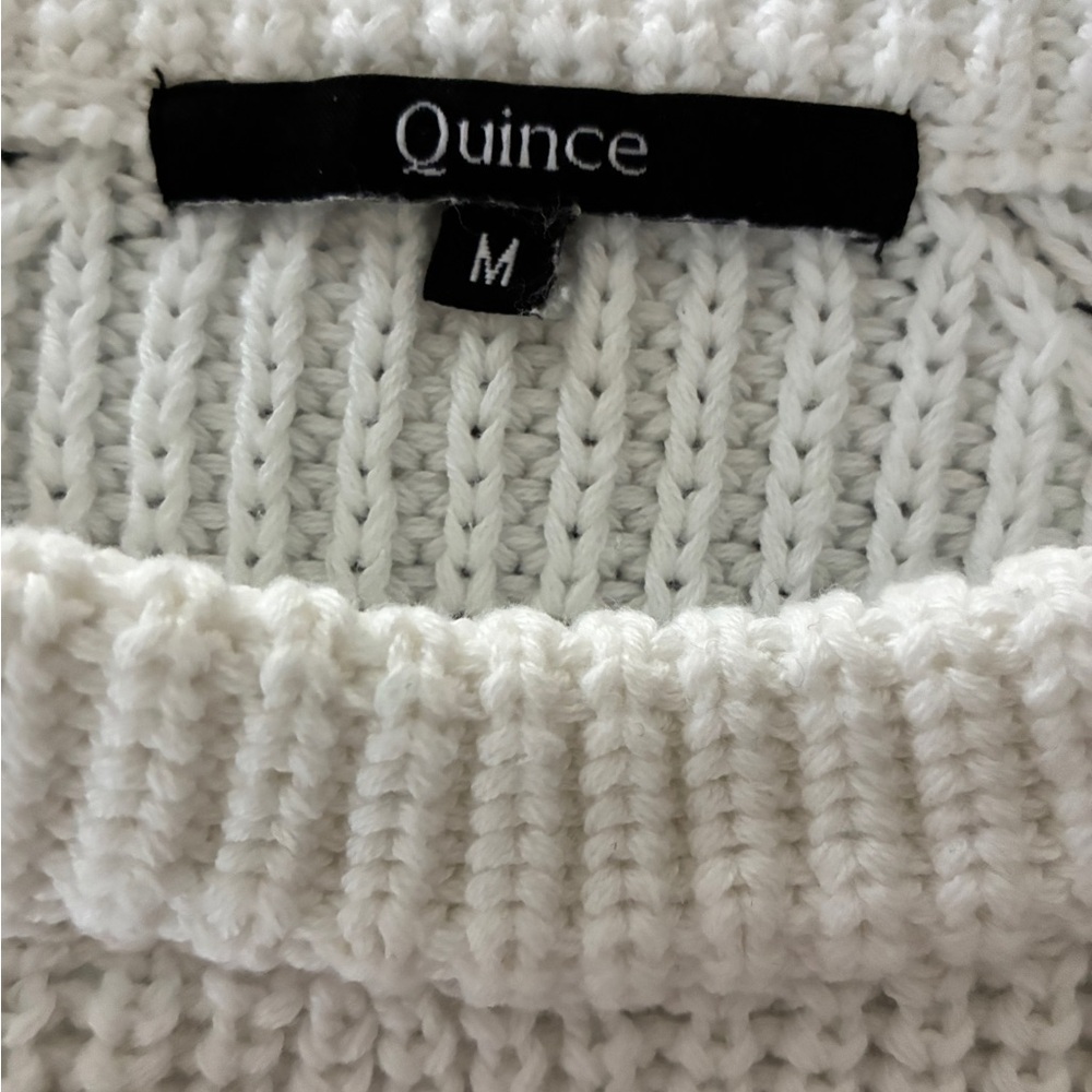 Quince Ivory 100% Organic Cotton Fisherman Crew Sweater size Medium - Picture 5 of 6